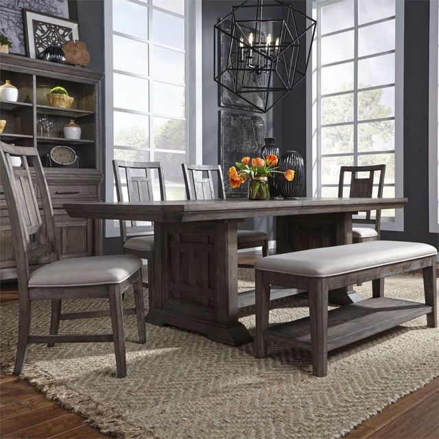 Liberty Furniture Artisan Prairie 6-Piece Aged Oak Trestle Table Set-0