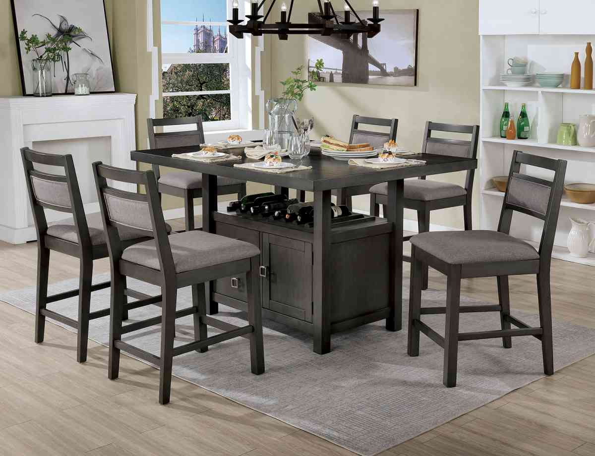 dining table set with wine rack