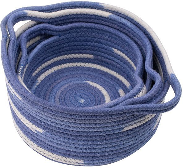 A & B Home 3-Piece Blue/White Cotton Baskets-2