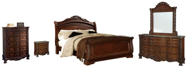 Millennium® by Ashley® North Shore 5-Piece Dark Brown Queen Sleigh Bed Set