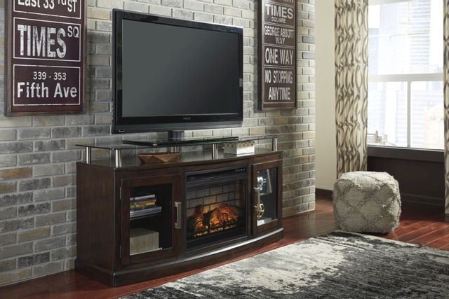 Signature Design by Ashley® Chanceen Dark Brown 60" TV Stand with Electric Fireplace 1