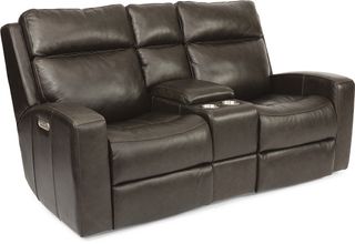 Flexsteel® Cody Brown Leather Power Reclining Loveseat with Console & Power Headrest