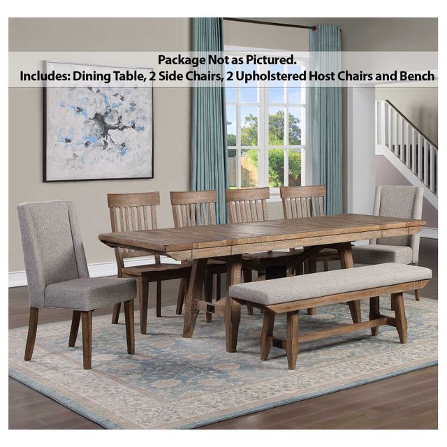 Steve Silver Co. Riverdale Dining Table and 2 Side Chairs, 2 Upholstered Host Chairs and Bench-0