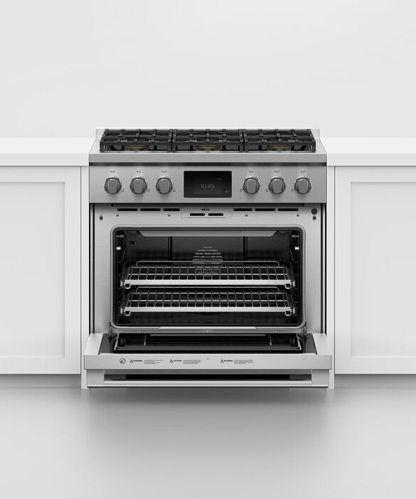 Fisher & Paykel Series 9 36" Stainless Steel with Black Glass Pro Style Dual Fuel Range 4