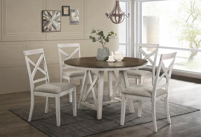 white round table with four chairs