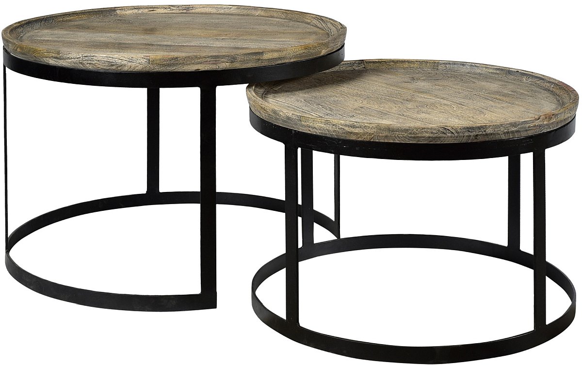 Crestview Collection Bengal Manor Set Of 2 Mango Wood And Metal Round Cocktail Tables