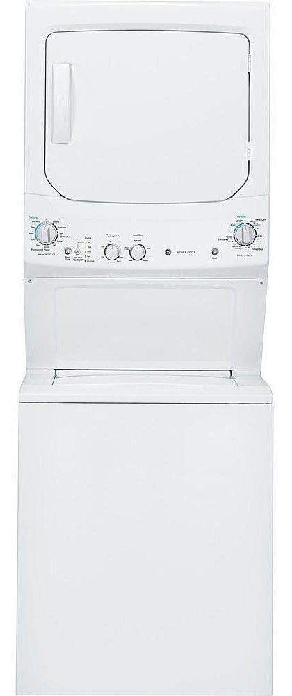 GE® Unitized Spacemaker 2.6 Cu. Ft. Washer, 4.4 Cu. Ft. Dryer White Stack Laundry 0