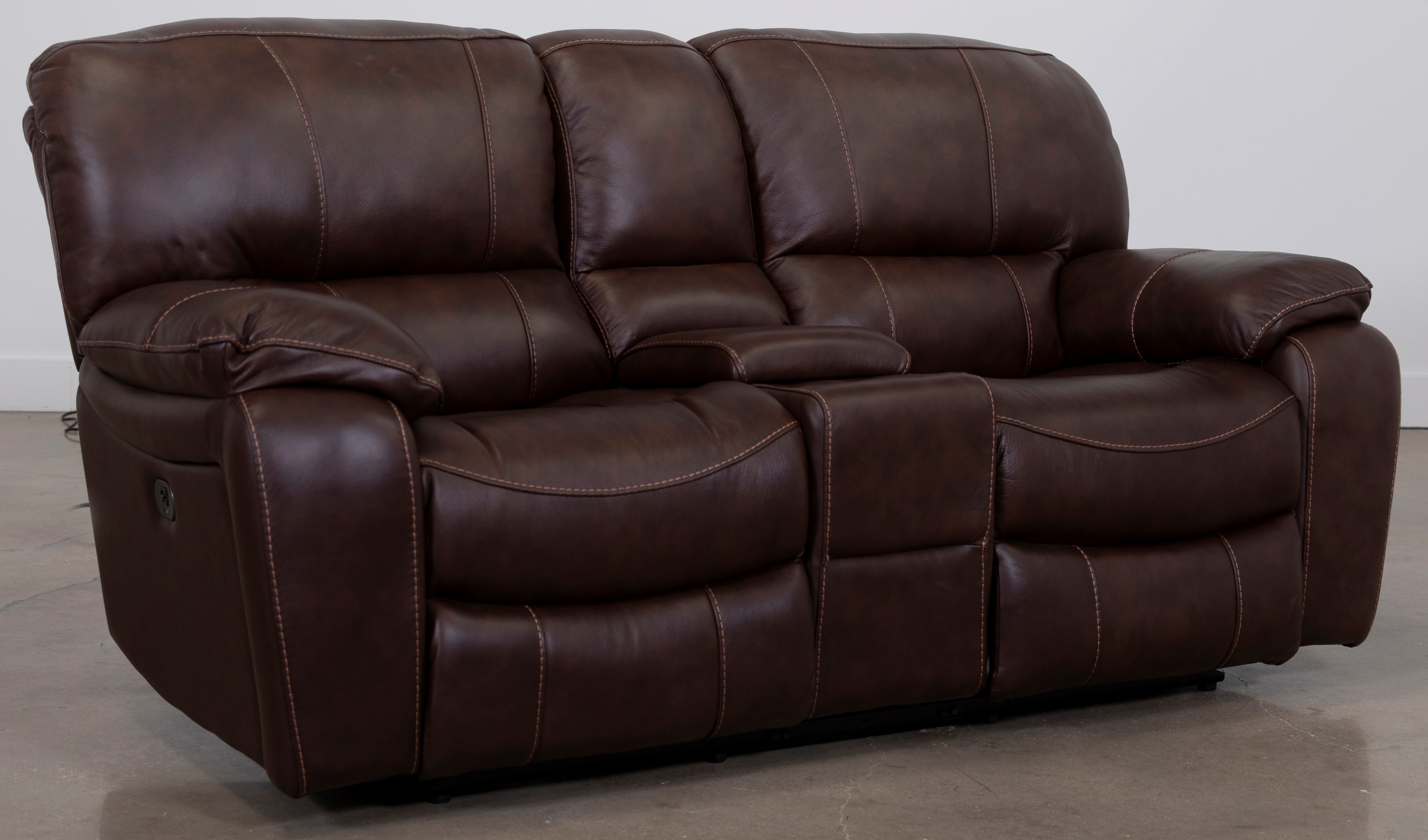 Man Wah Brown Leather Power Reclining Loveseat with Console