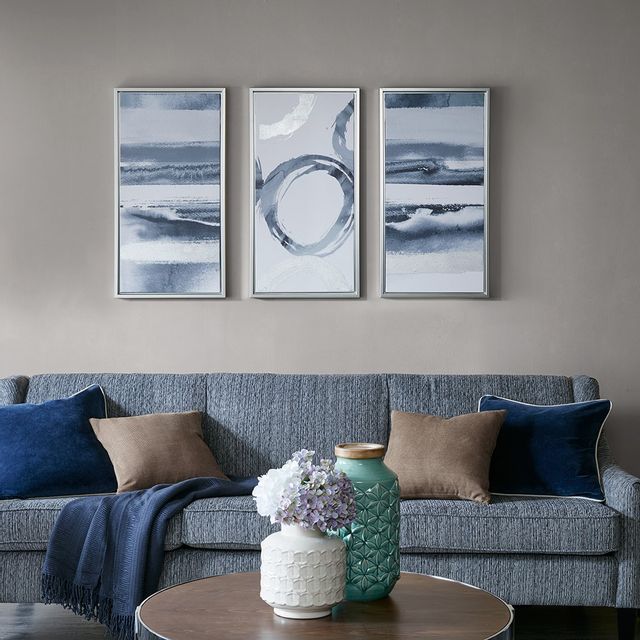 Olliix by Madison Park Grey Set of 3 Grey Surrounding Printed Frame Canvas with Gel Coat and Silver Foil-1