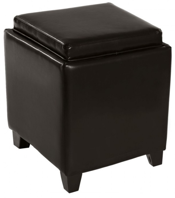 Armen Living Rainbow Brown Bonded Leather Storage Ottoman With Tray