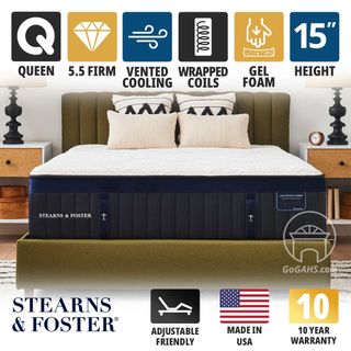 Stearns and Foster Pollock Lux Estate Hybrid Luxury Cushion Firm 15" Queen Mattress