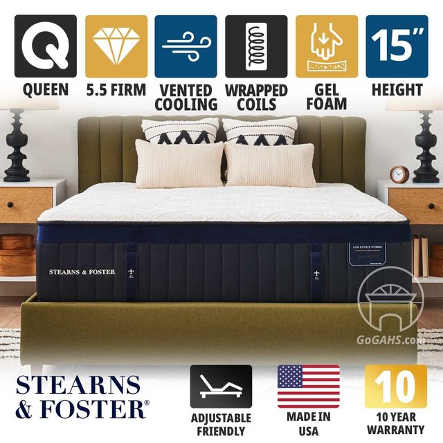 Stearns and Foster Pollock Lux Estate Hybrid Luxury Cushion Firm 15" Queen Mattress-0