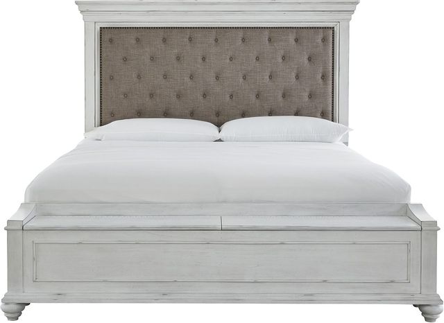 Benchcraft® Kanwyn Whitewash Upholstered Storage Queen Bed 1