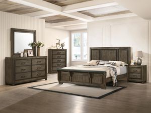 New Classic Home Furnishings Ashland Rustic Brown Full Panel Bed, Dresser/Mirror, & Nighstand