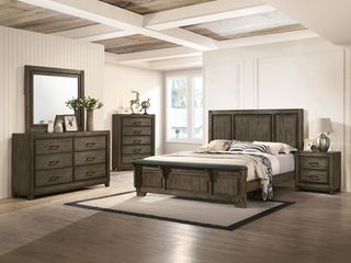 New Classic Home Furnishings Ashland Rustic Brown Queen Panel Bed, Dresser/Mirror, & Nighstand