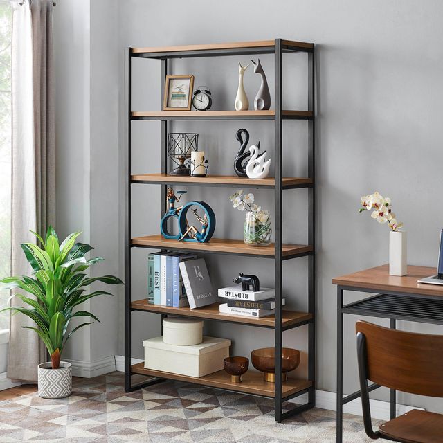 New Pacific Direct Anderson Gliese Brown 6-Tier Bookcase | Bedroom Express