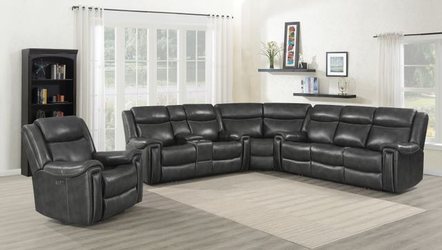 Coaster® Shallowford Hand Rubbed Charcoal 3-Piece Upholstered Power^2 Sectional 1