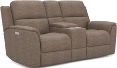 Flexsteel® Henry Hickory Power Reclining Loveseat with Console and Power Headrests