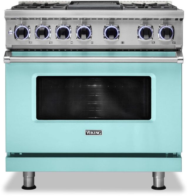 Viking® 7 Series 36" Bywater Blue Pro Style Dual Fuel Natural Gas Range with 12" Reversible Griddle