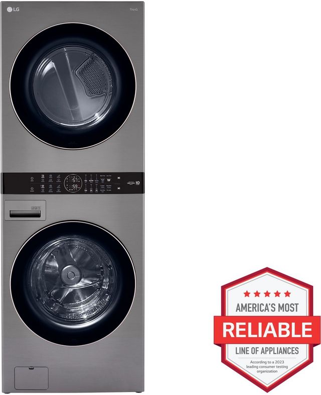 LG 4.5 Cu. Ft. Washer, 7.4 Cu. Ft. Electric Dryer Graphite Steel Front Load Stack Laundry-1