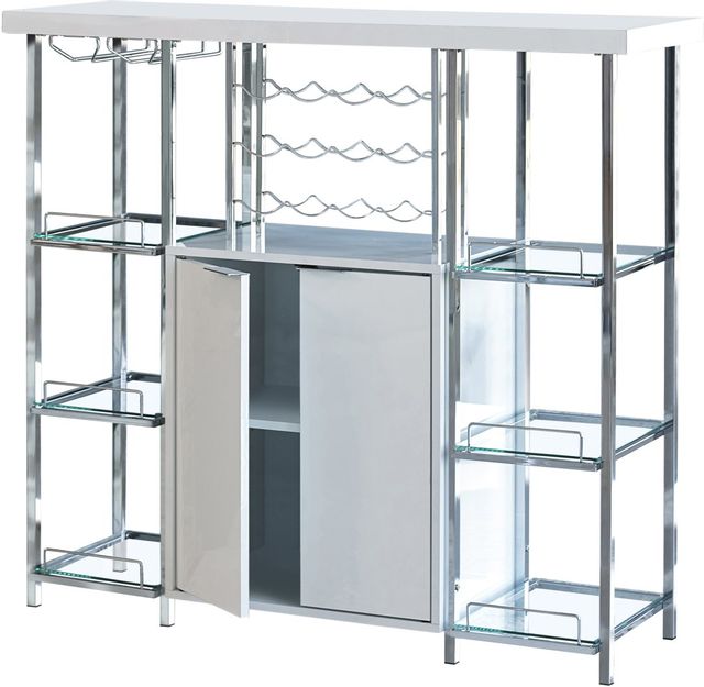 Coaster® Glossy White And Chrome Bar Cabinet