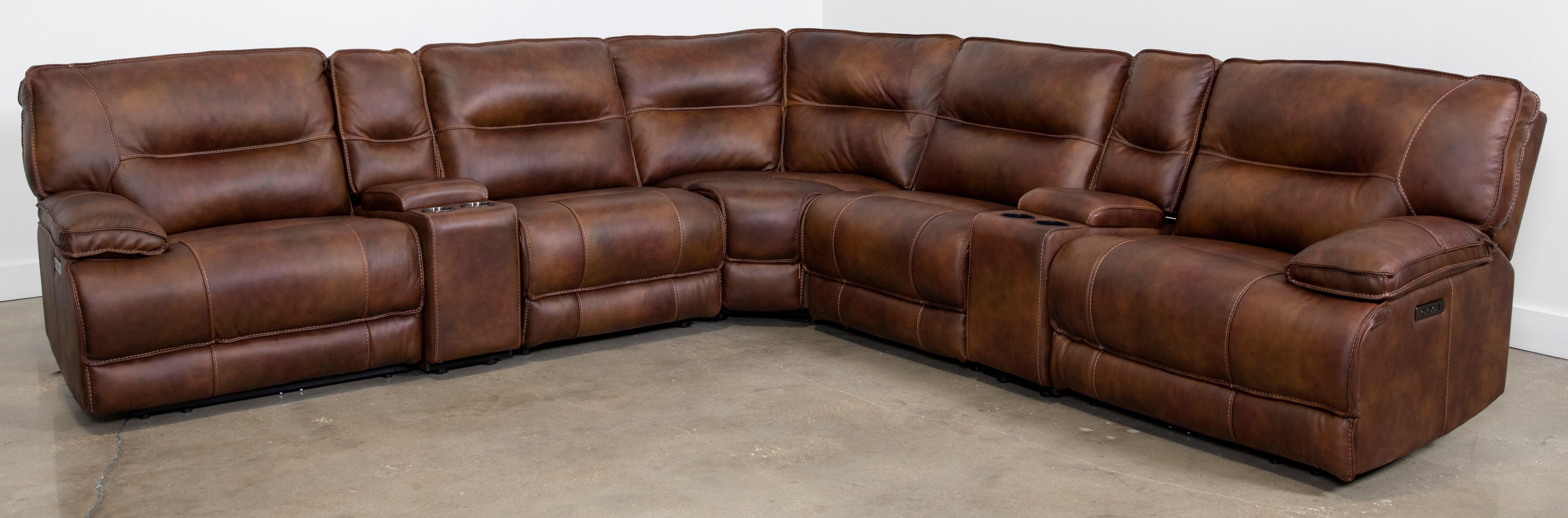 Man Wah Brown 7 Piece Brown Leather Power Reclining Sectional-UX70048HM ...