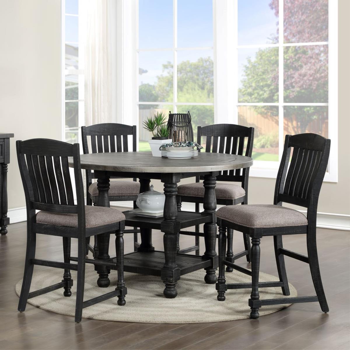Avalon Richland Black Round Counter Table and 4 Counter Chairs