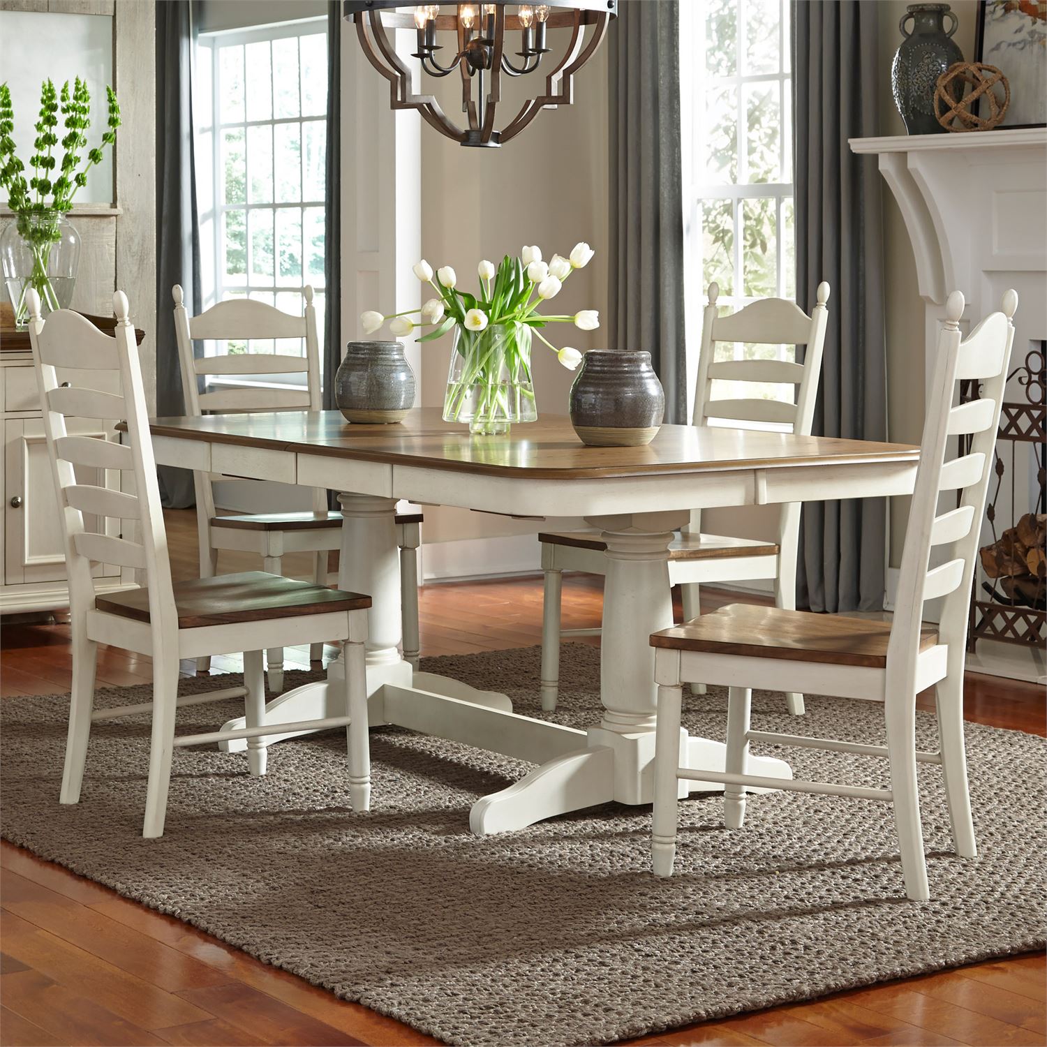 two tone pedestal table