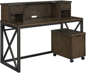 homestyles® Xcel Brown Desk with Hutch and File Cabinet