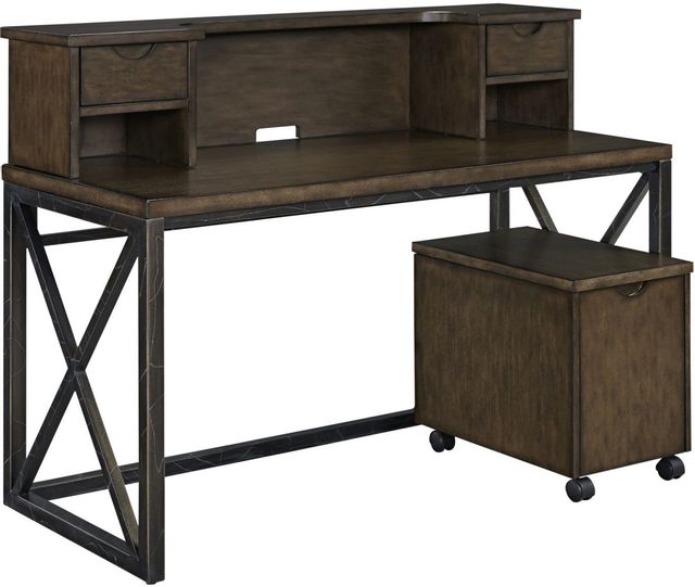 homestyles® Xcel Brown Desk with Hutch and File Cabinet-0