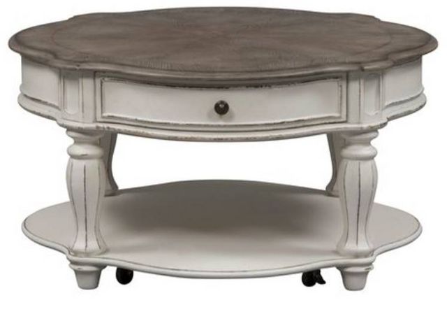 Liberty Magnolia Weathered Bark Cocktail Table with Antique White Base-1
