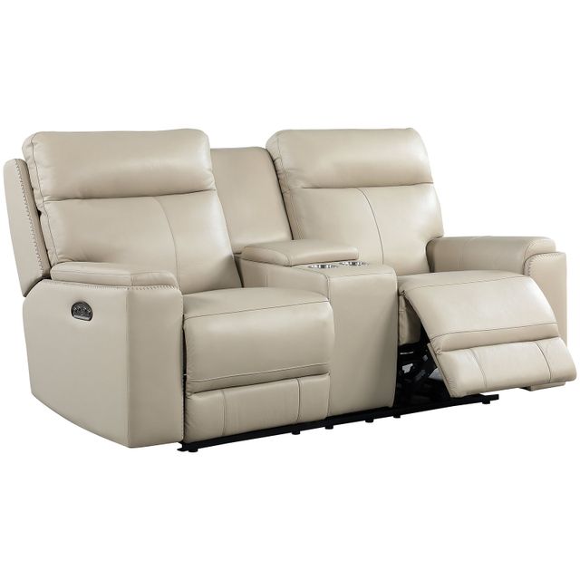 Leather Italia Bryant Leather Reclining Console Loveseat With Power Head and Foot-1
