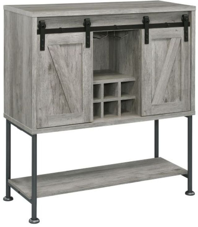 Coaster® Claremont Grey Driftwood Sliding Door Bar Cabinet with Lower Shelf-0