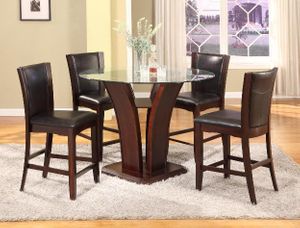 Crown Mark Camelia 5 Piece Dark Brown Upholstery Counter Height Table and Chair Set