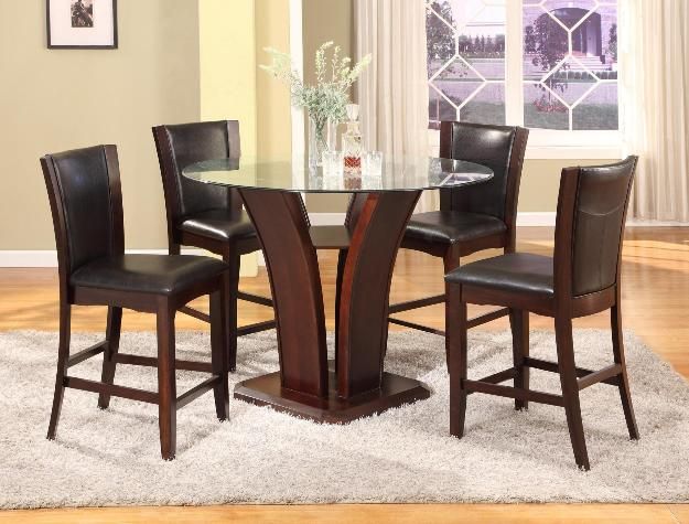 Crown Mark Camelia 5 Piece Dark Brown Upholstery Counter Height Table and Chair Set-0