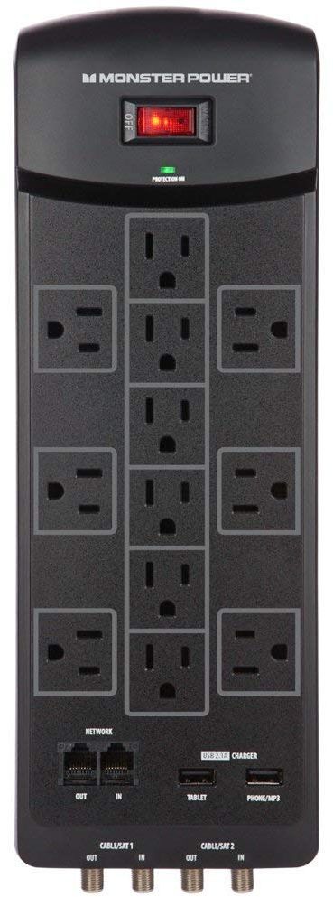 Monster® Core Power 1200 USB Wall Outlet Surge Protector-Black