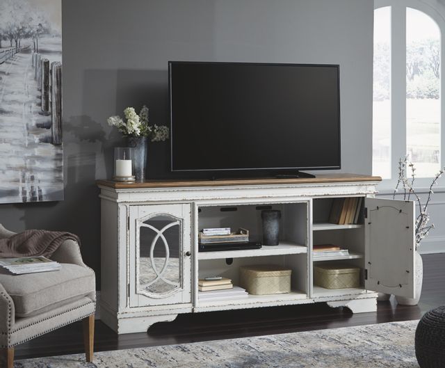 Signature Design by Ashley® Realyn Chipped White Extra Large TV Stand with Fireplace Option 8