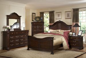 New Classic® Home Furnishings Emilie 4-Piece Tudor Brown King Panel Bed Set with Nightstand