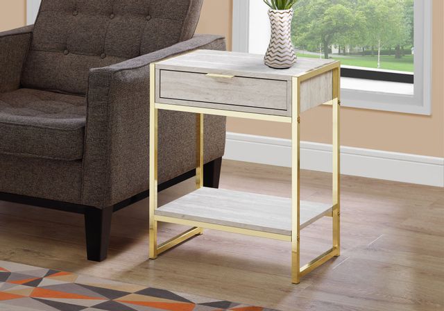 Monarch Specialties Inc. Beige Marble 24" Gold Metal Accent Table 6