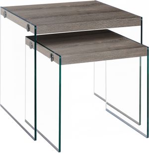 Nesting Table, Set Of 2, Side, End, Accent, Living Room, Bedroom, Tempered Glass, Laminate, Brown, Clear, Contemporary, Modern