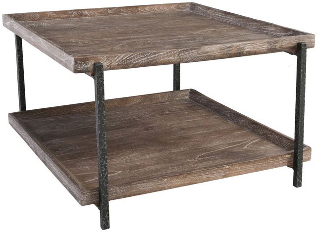 Classic Home Bixler Brown 32" Square Coffee Table with Black Base