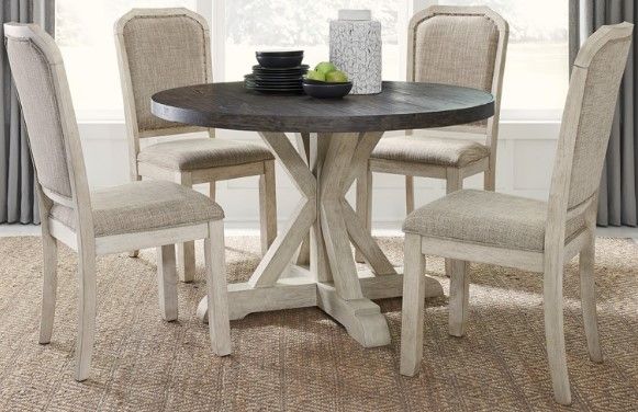 Liberty Willowrun 5-Piece Rustic White/Taupe Pedestal Table Set