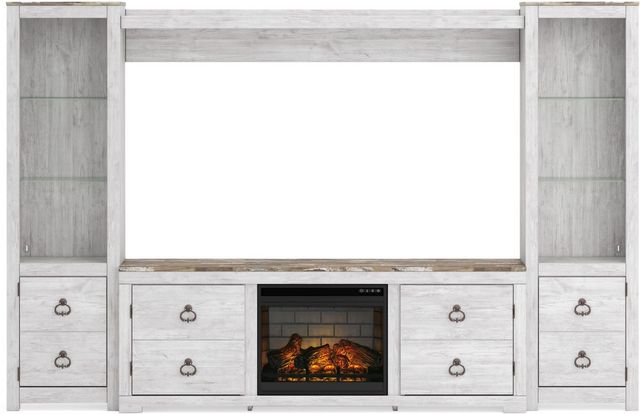 Signature Design by Ashley® Willowton 4-Piece Whitewash Entertainment Center with Electric Infrared Fireplace Insert-1