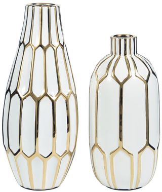 Signature Design by Ashley® Mohsen Set of 2 Gold Finish/White Vase Set