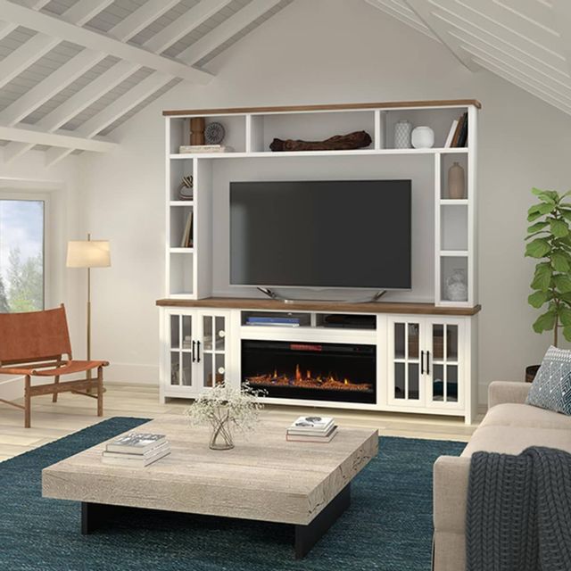 Legends Furniture Inc. Hampton Barnwood with Jasmin White Super Fireplace Center 0