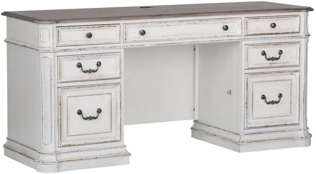 Liberty Furniture Magnolia Manor 2-Piece Antique White Jr Executive Credenza Desk-0
