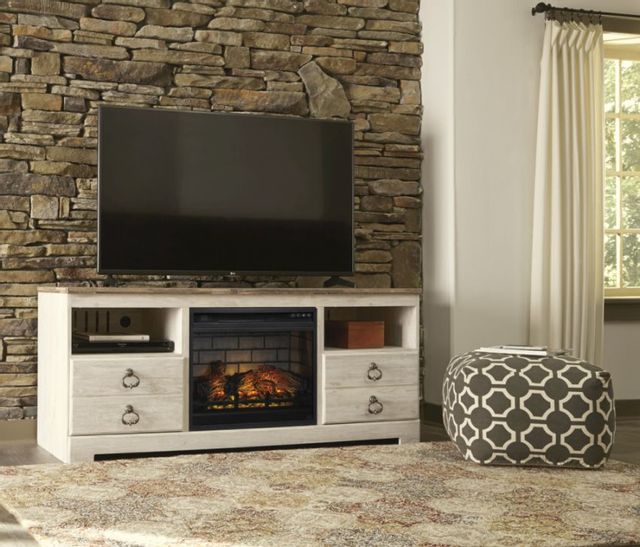 Signature Design by Ashley® Willowton Whitewash 64" TV Stand with Electric Fireplace 1