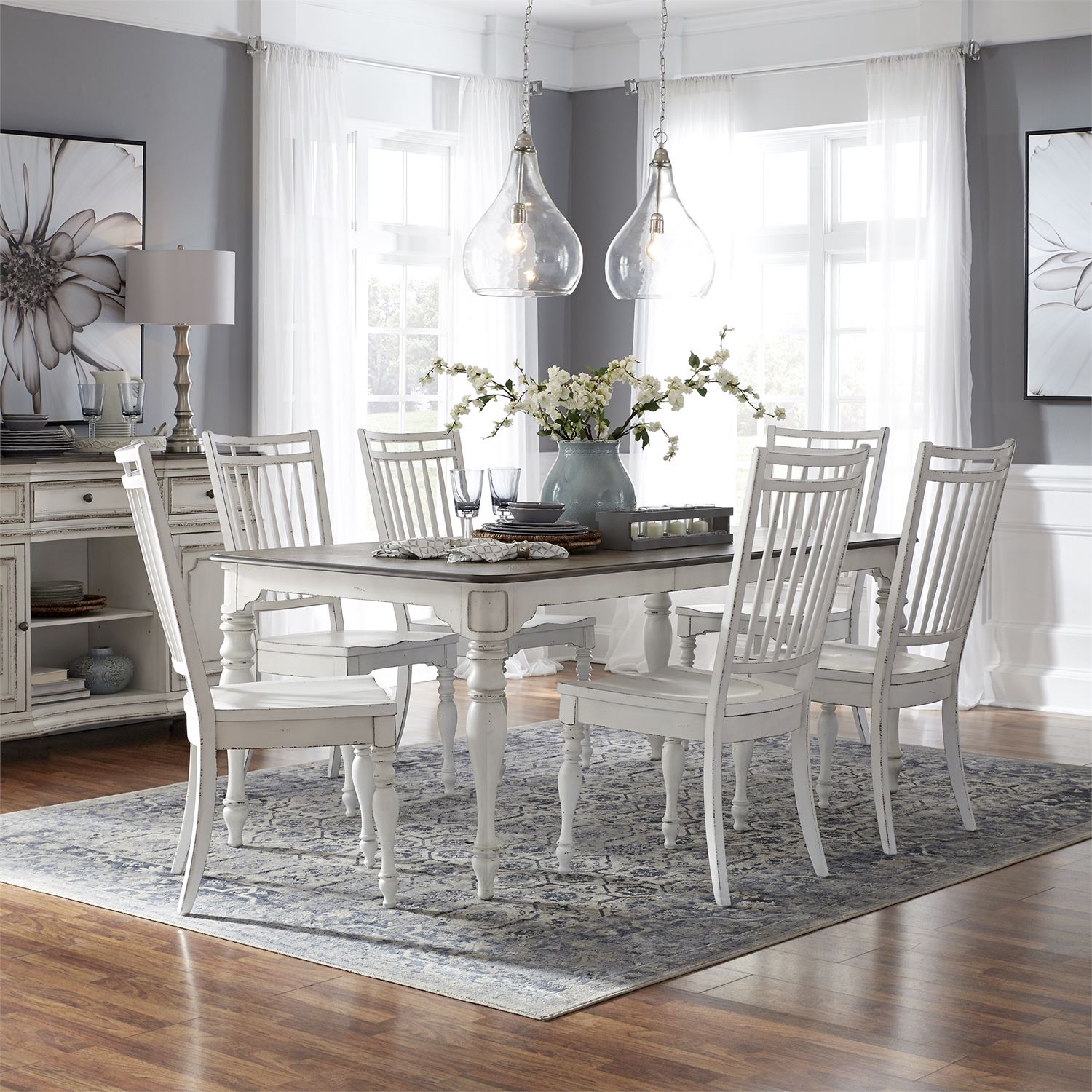 white antique table and chairs