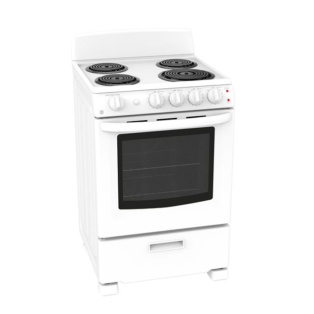 GE® 24" White Freestanding Electric Coil Range with Storage Drawer 1