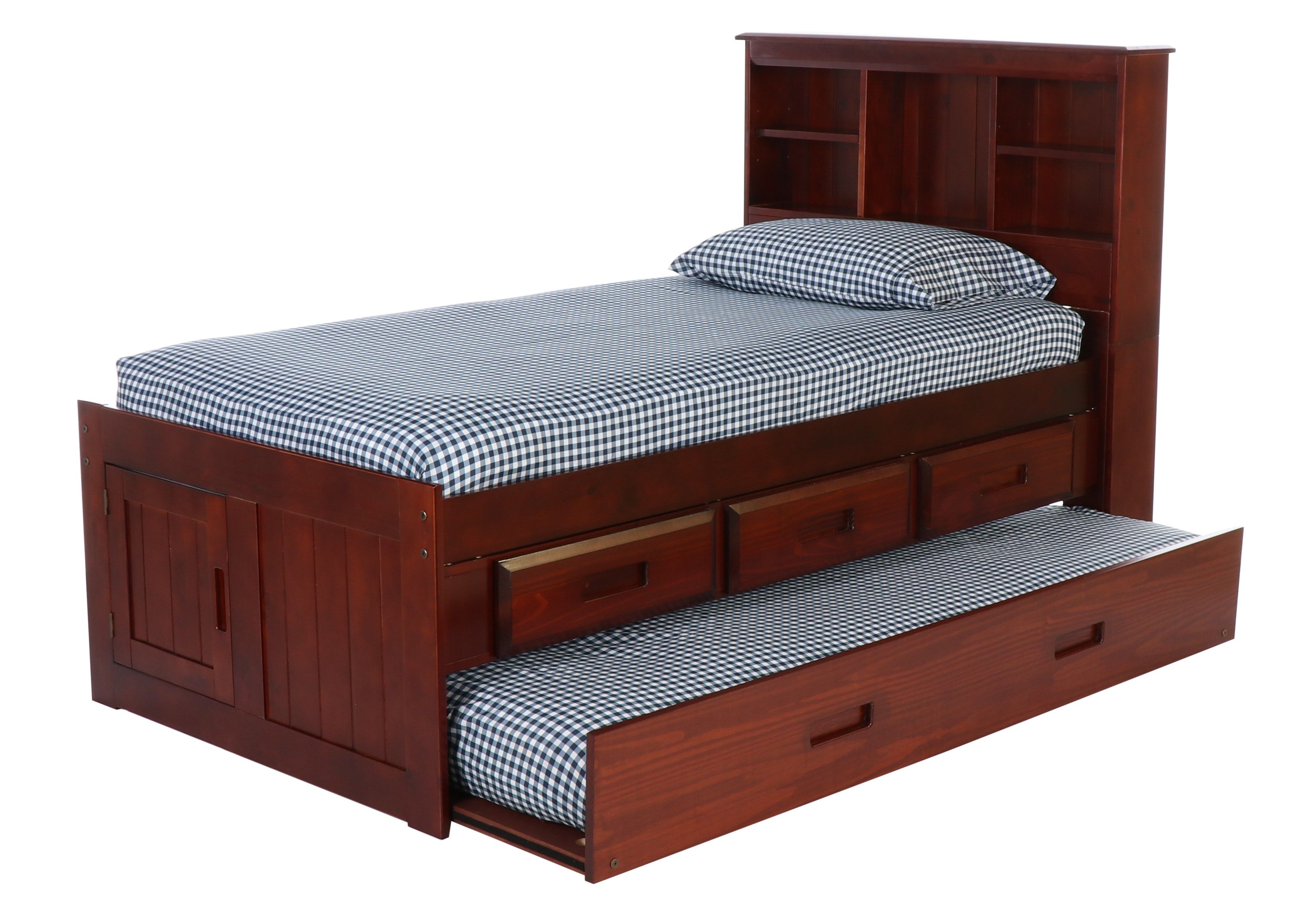 Donco Trading Company Twin Bookcase Bed With Drawer Storage and Twin Trundle Bed